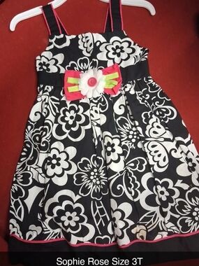 Sophie Rose Black & White Floral Casual Dress with Pink Accents - Size 3T